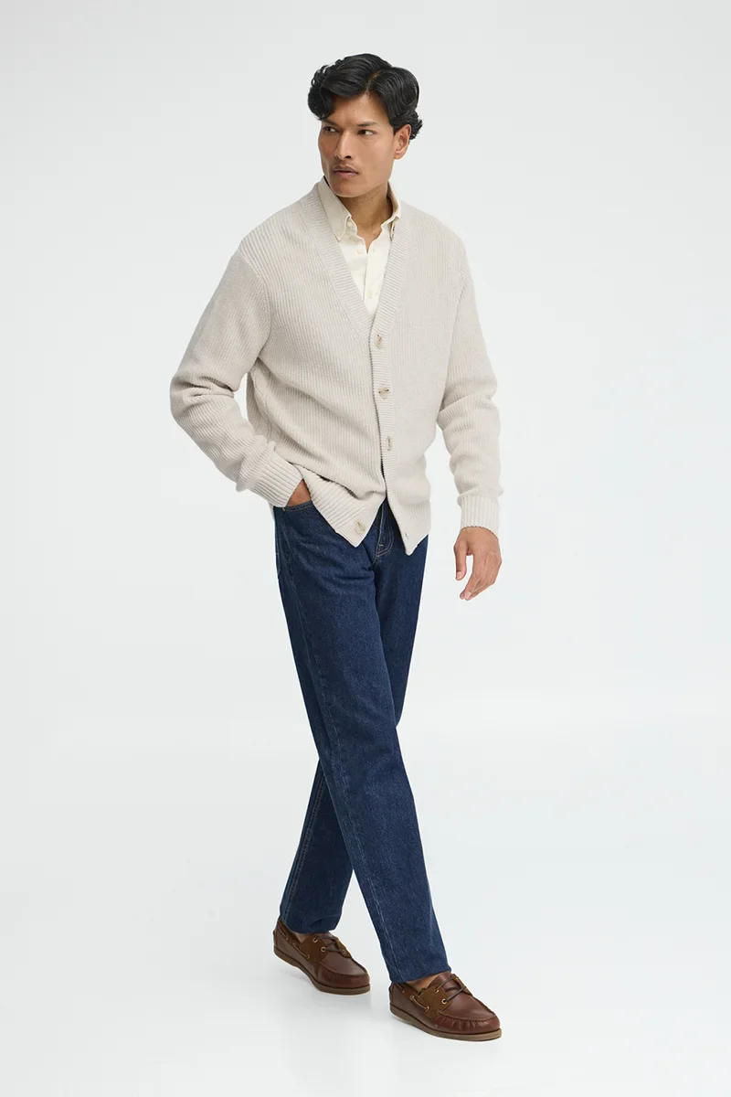Cream V-neck loose-fit cardigan with Polo Club logo - Image 5