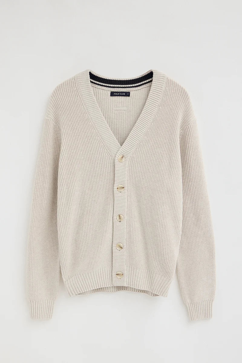Cream V-neck loose-fit cardigan with Polo Club logo - Image 7