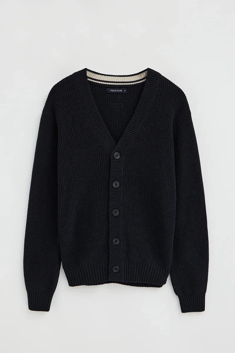 Navy-blue V-neck loose-fit cardigan with Polo Club logo - Image 10