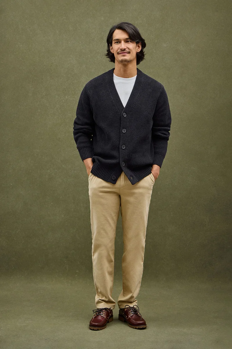 Navy-blue V-neck loose-fit cardigan with Polo Club logo - Image 2