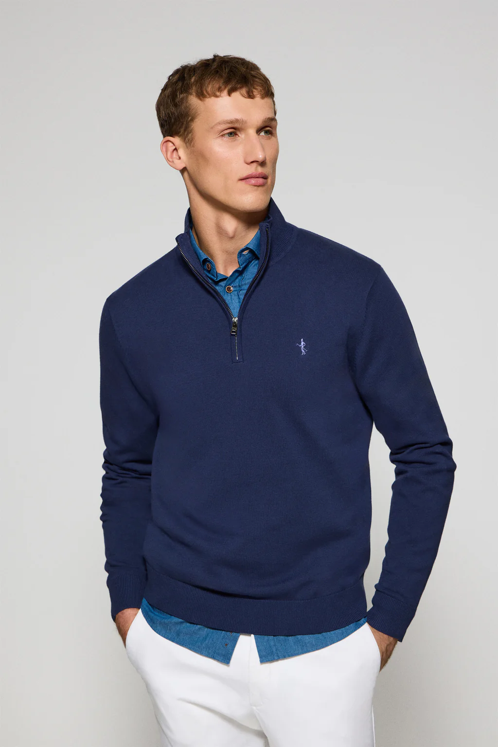 Blue-violet zipped jumper with Rigby Best embroidery