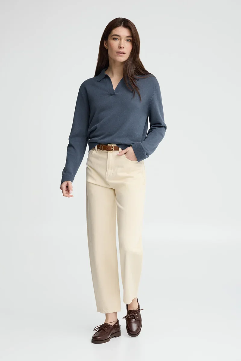Denim-blue jumper with polo collar and Rigby Go logo - Image 3