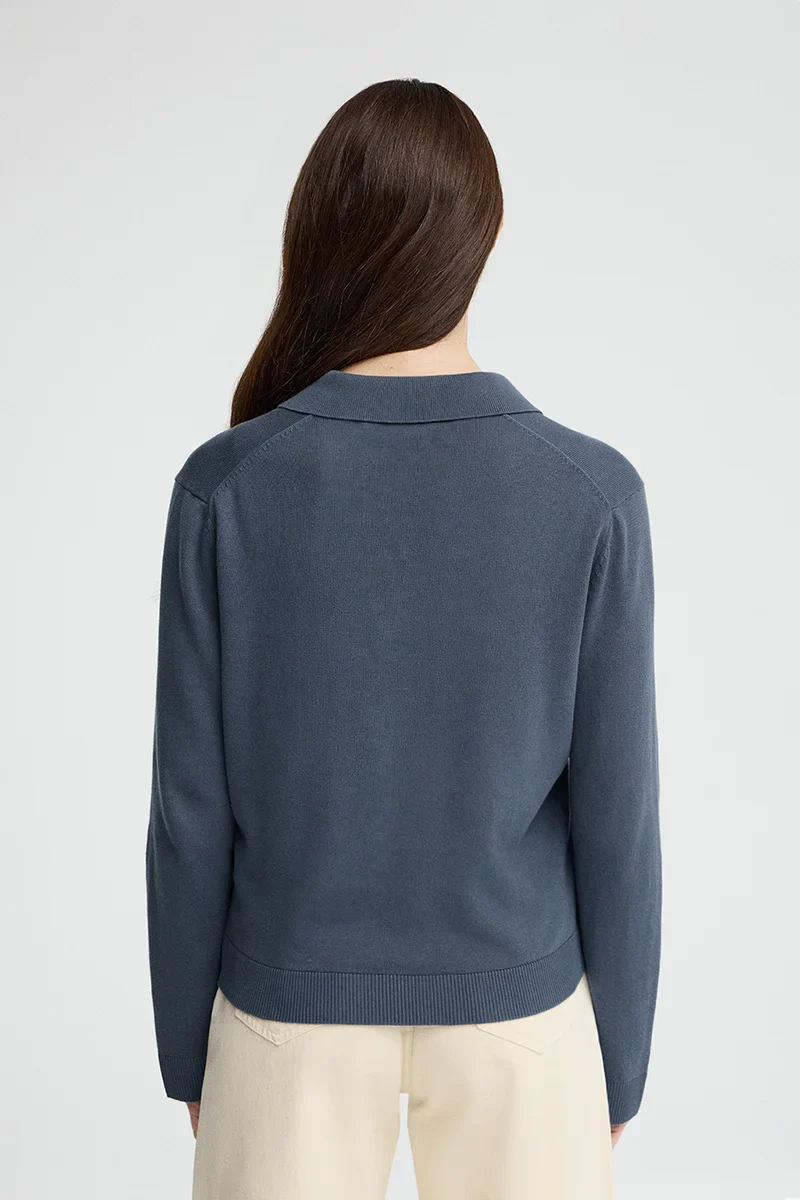 Denim-blue jumper with polo collar and Rigby Go logo - Image 4