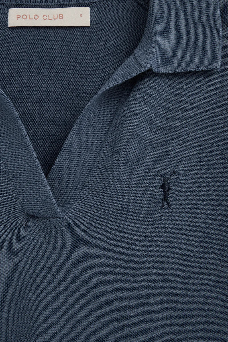 Denim-blue jumper with polo collar and Rigby Go logo - Image 7