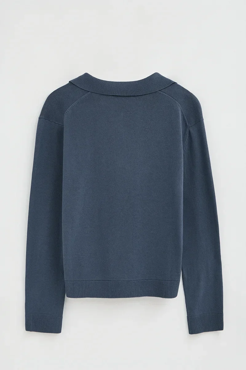 Denim-blue jumper with polo collar and Rigby Go logo - Image 8
