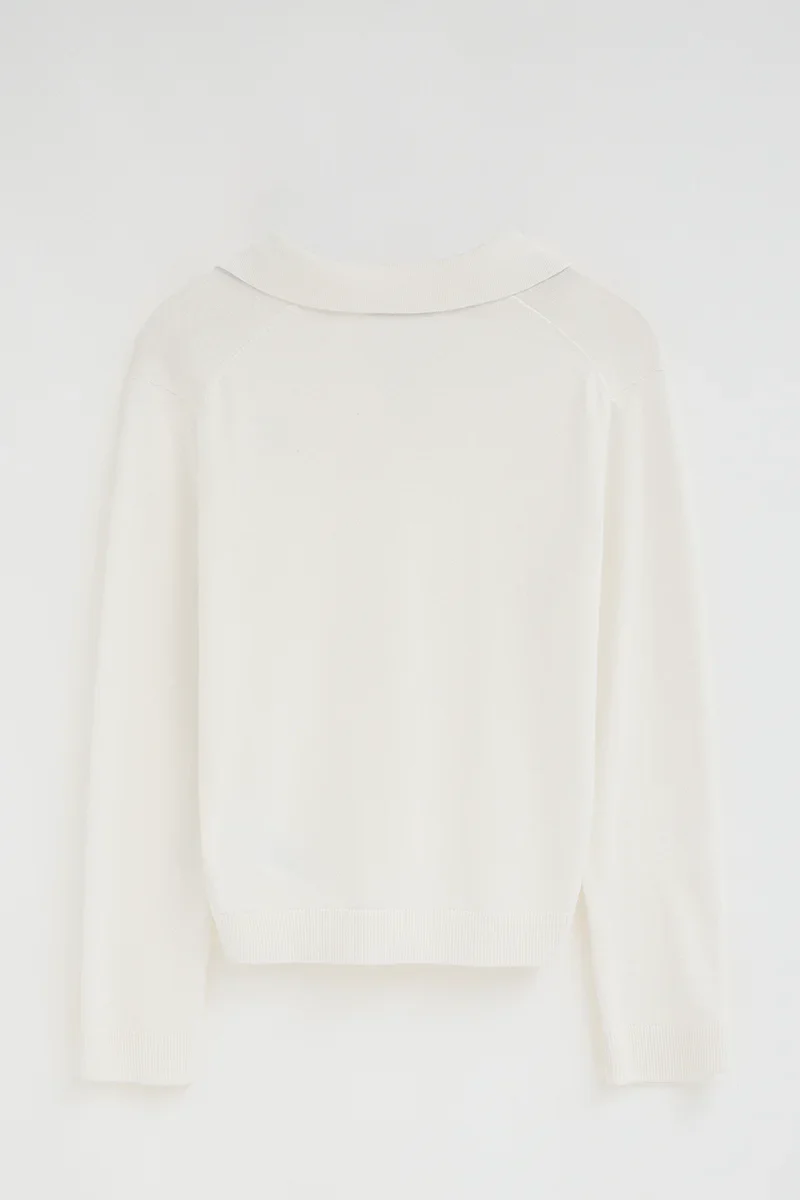 Nude jumper with polo collar and Rigby Go logo - Image 3