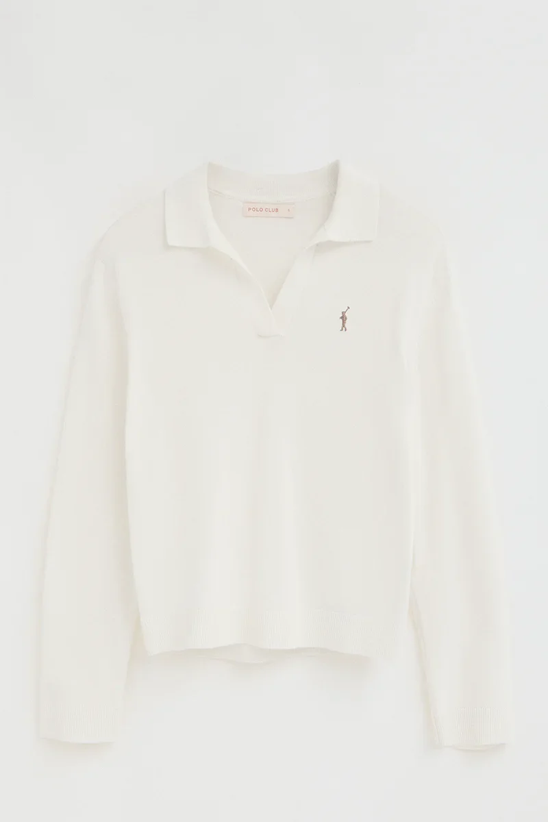 Nude jumper with polo collar and Rigby Go logo - Image 4