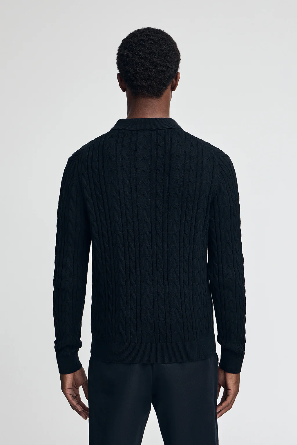 Navy-blue cable-knit wool-blend jumper with polo collar and Rigby Go embroidery - Image 4