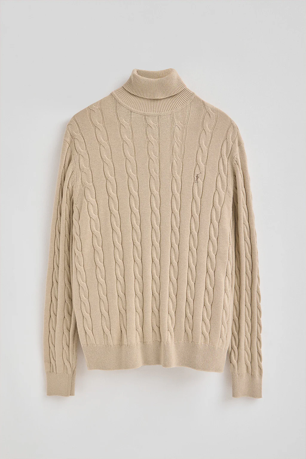 Beige cable-knit wool-blend jumper with turtleneck and Rigby Go embroidery - Image 5
