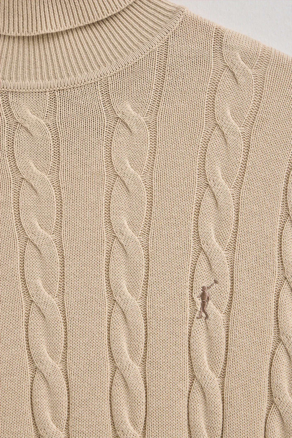 Beige cable-knit wool-blend jumper with turtleneck and Rigby Go embroidery - Image 6