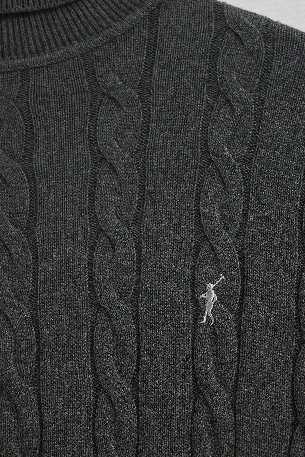 Dark-grey-marl cable-knit wool-blend jumper with turtleneck and Rigby Go embroidery - Image 6