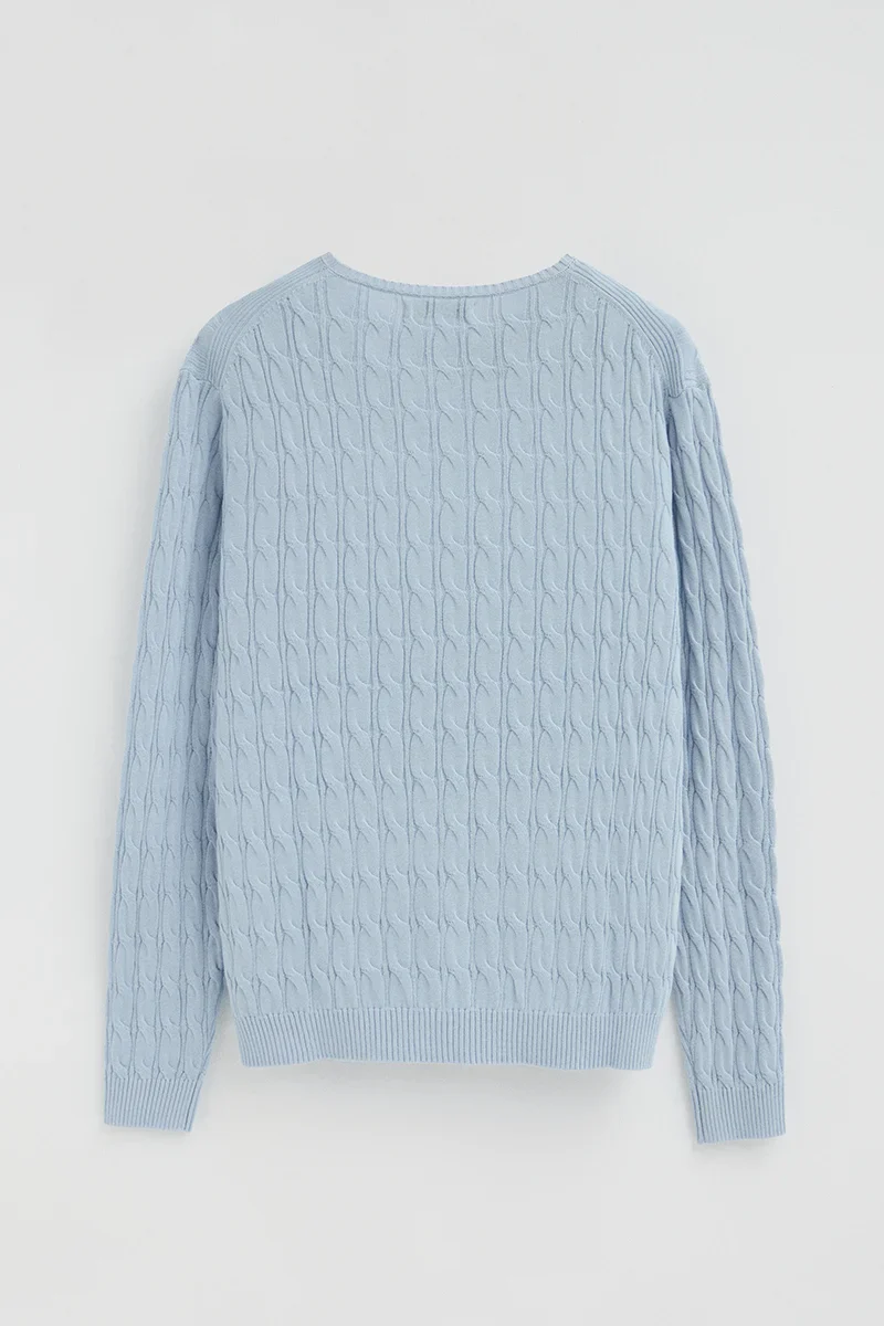 Light-blue cable-knit jumper with Rigby Go logo - Image 8