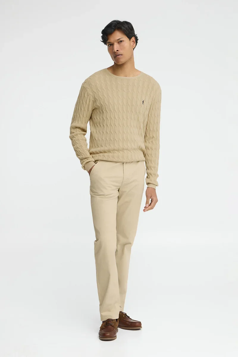 Beige cable-knit jumper with Rigby Go logo - Image 3