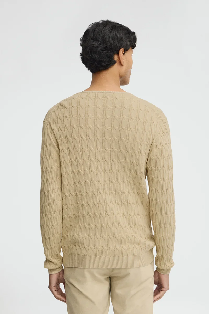 Beige cable-knit jumper with Rigby Go logo - Image 4