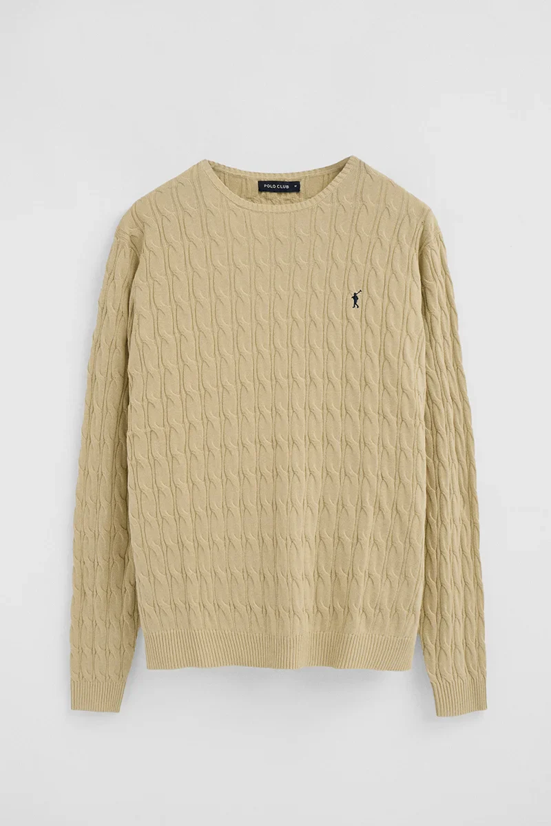 Beige cable-knit jumper with Rigby Go logo - Image 5