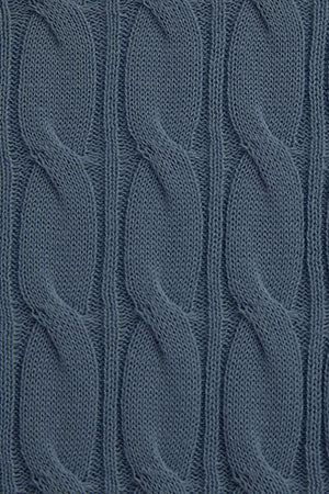 Denim-blue cable-knit jumper with Rigby Go logo - Image 9