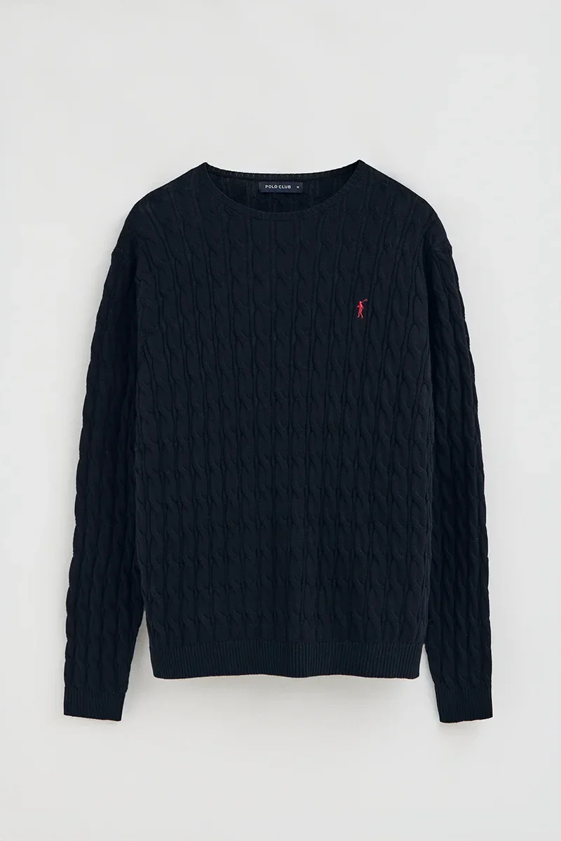 Navy-blue cable-knit jumper with Rigby Go logo - Image 6