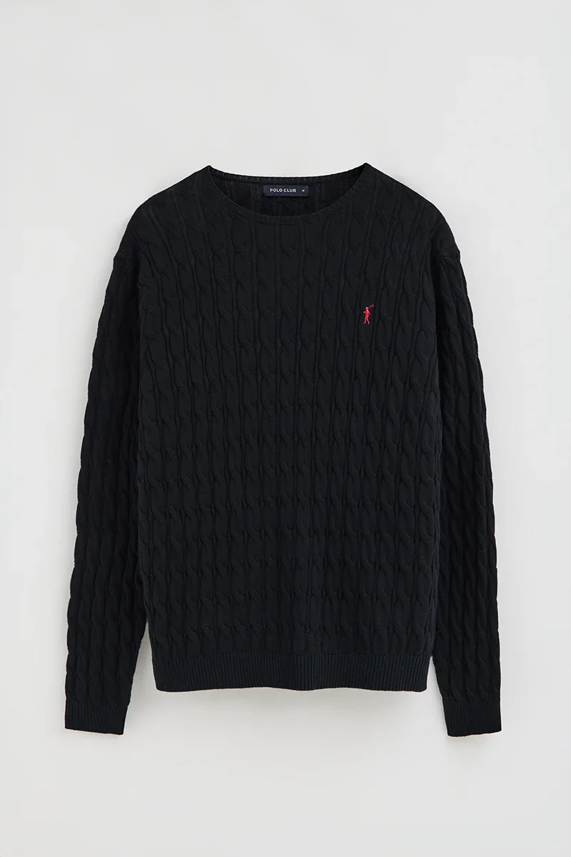 Navy-blue cable-knit jumper with Rigby Go logo - Image 9