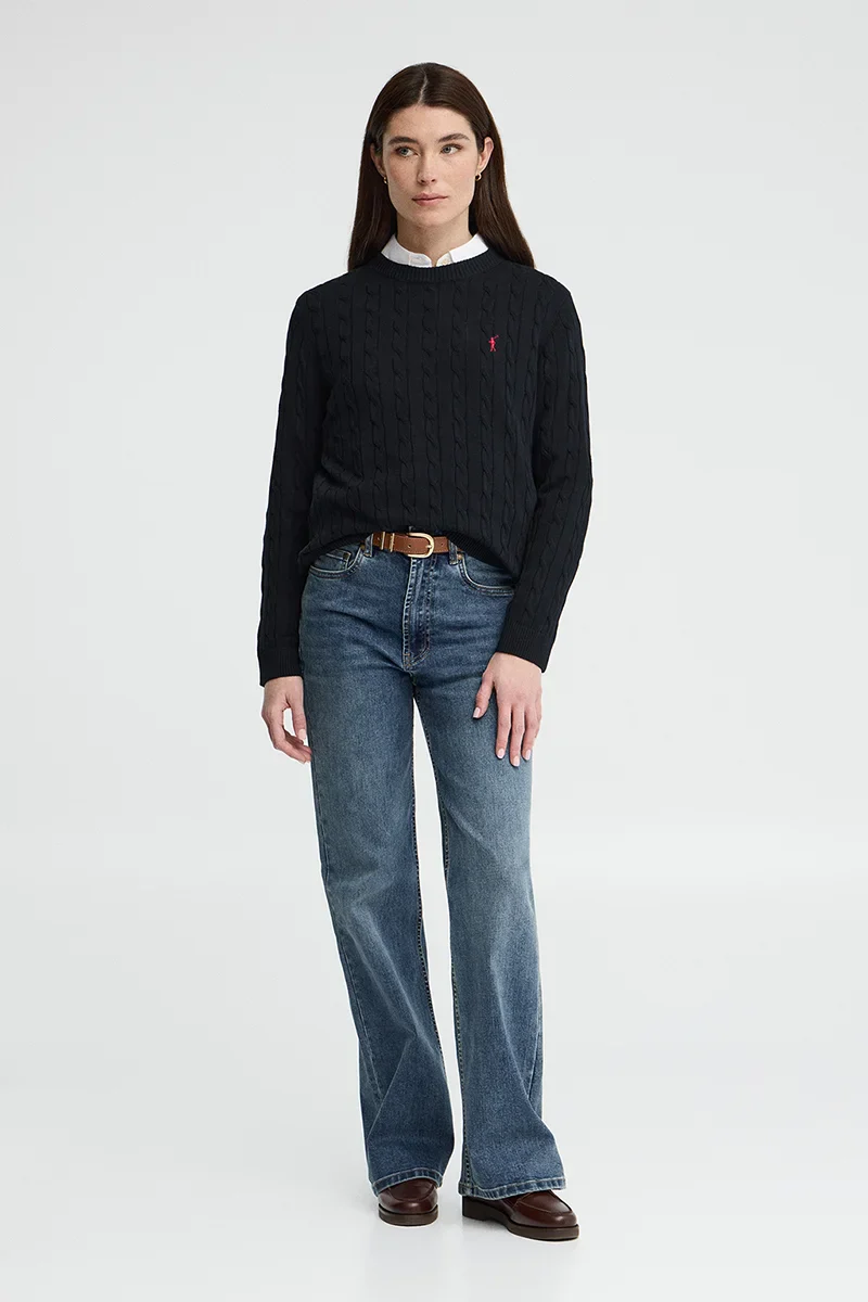 Navy-blue cable-knit jumper with Rigby Go embroidery - Image 4