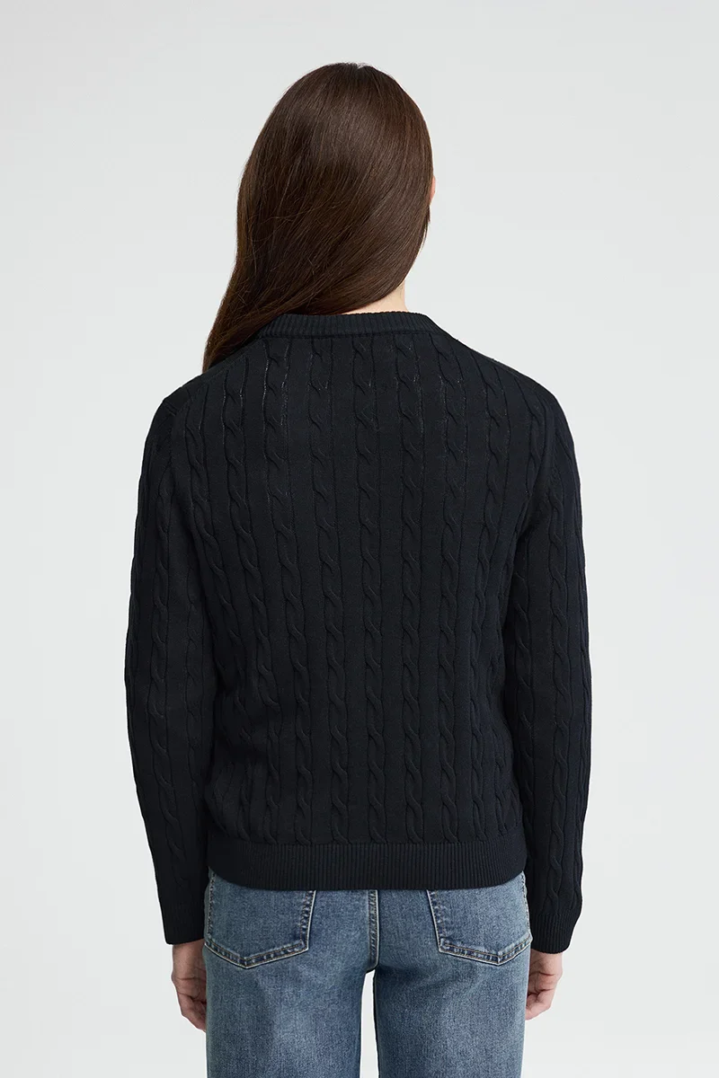 Navy-blue cable-knit jumper with Rigby Go embroidery - Image 5