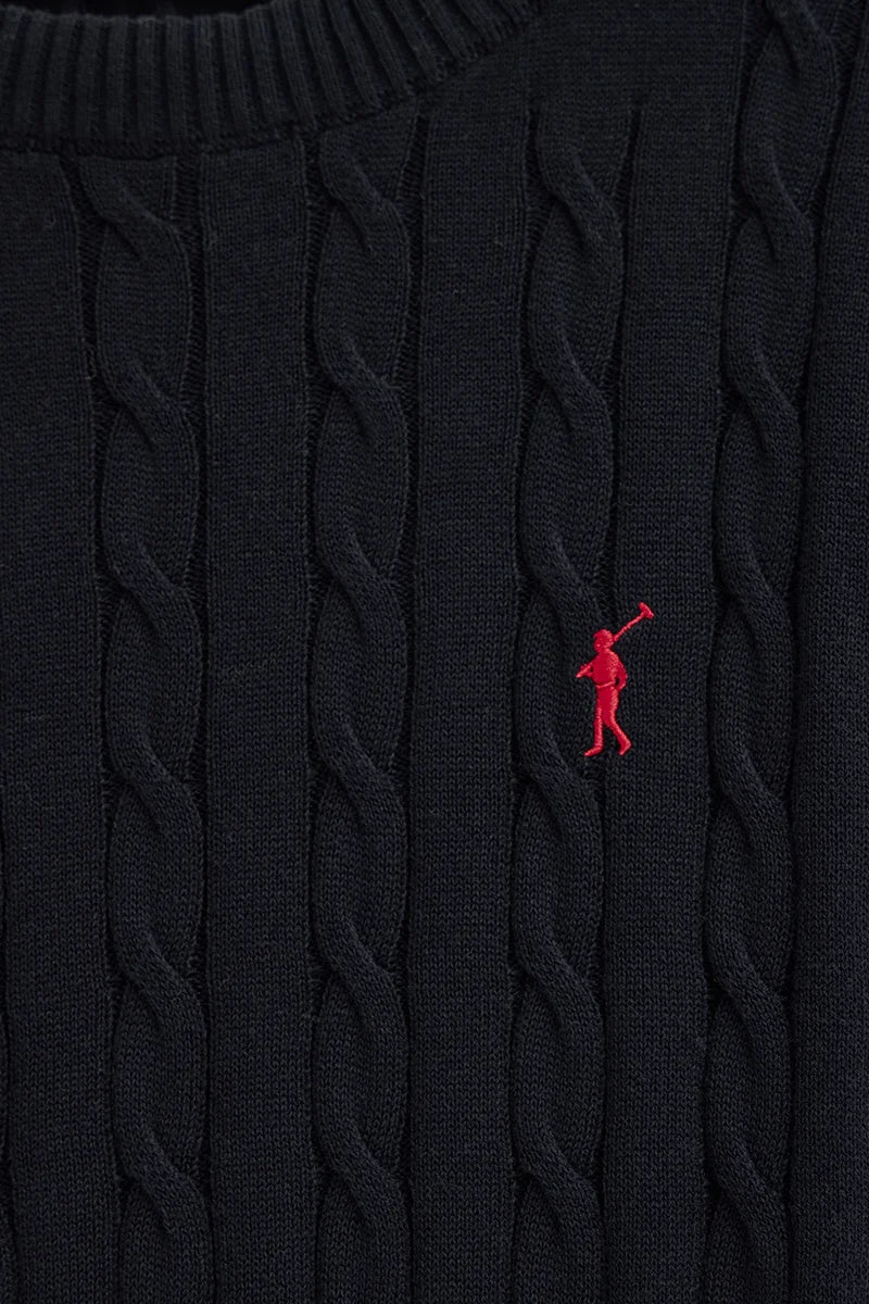 Navy-blue cable-knit jumper with Rigby Go embroidery - Image 7