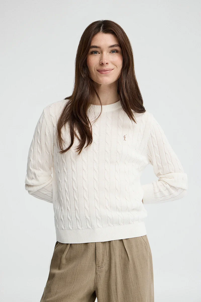 Nude cable-knit jumper with Rigby Go embroidery