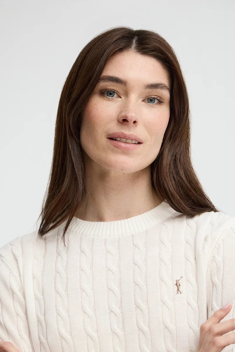 Nude cable-knit jumper with Rigby Go embroidery - Image 3
