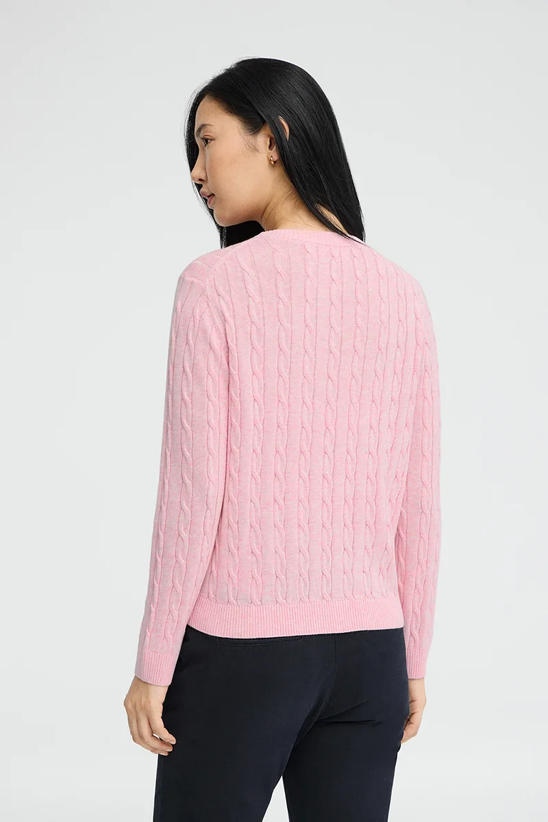 Pink cable-knit jumper with Rigby Go embroidery - Image 4