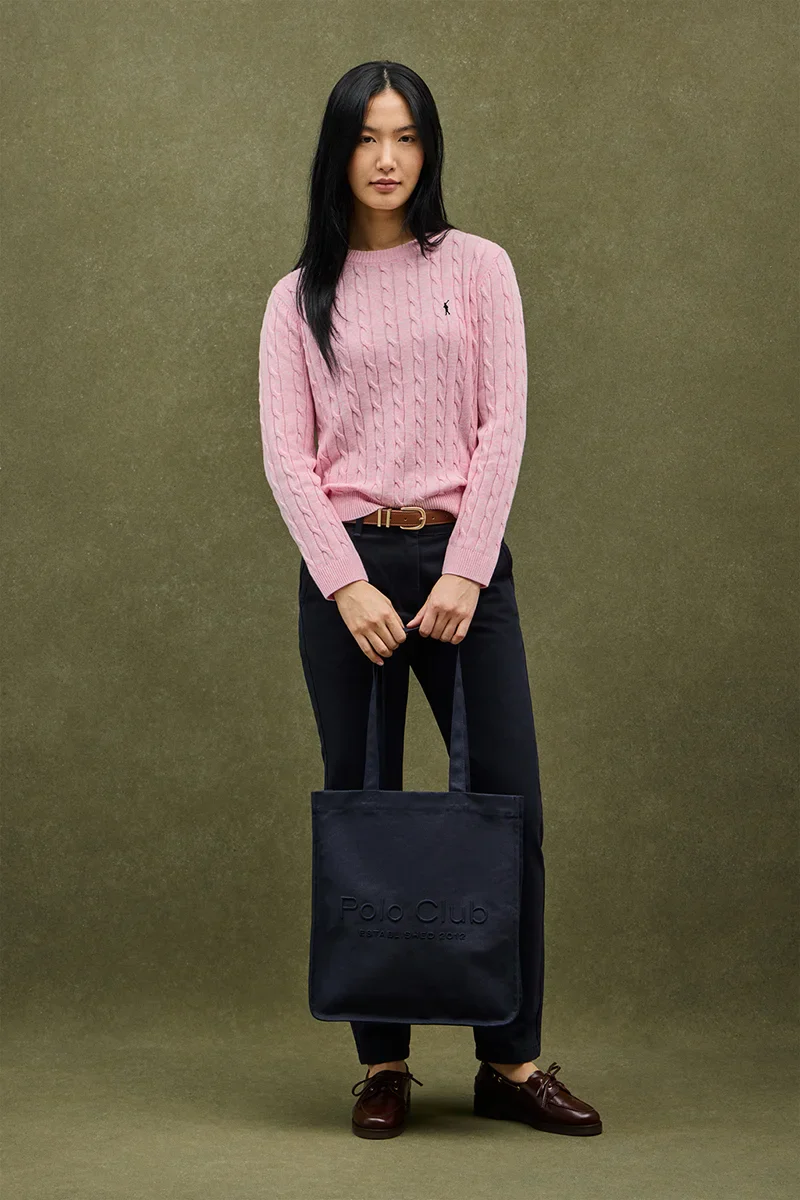 Pink cable-knit jumper with Rigby Go embroidery - Image 5