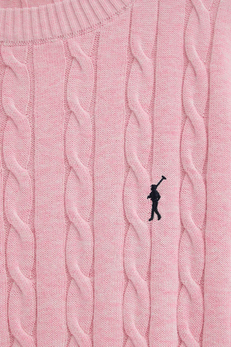 Pink cable-knit jumper with Rigby Go embroidery - Image 7
