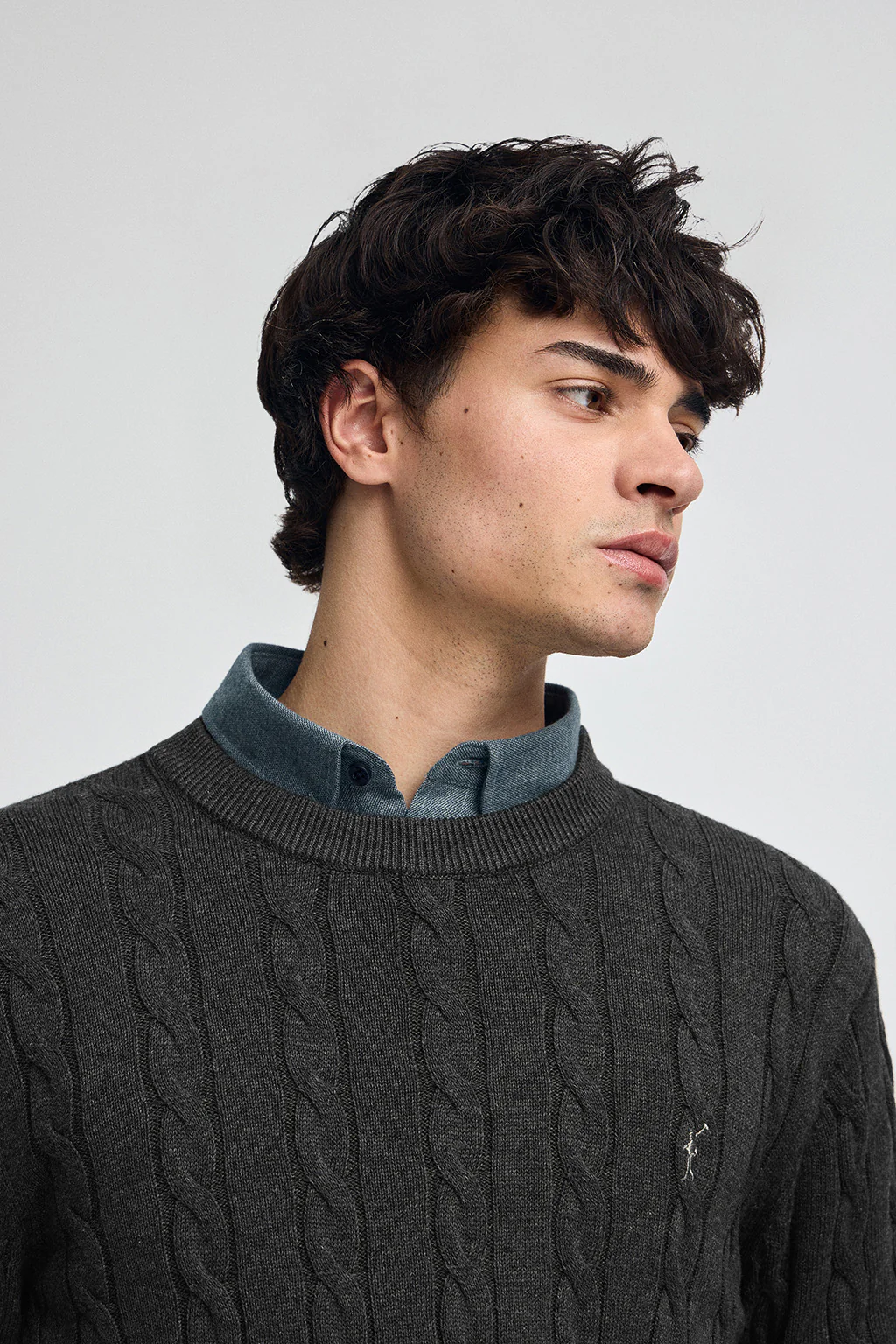 Dark-grey-marl cable-knit wool-blend jumper with Rigby Go embroidery - Image 2