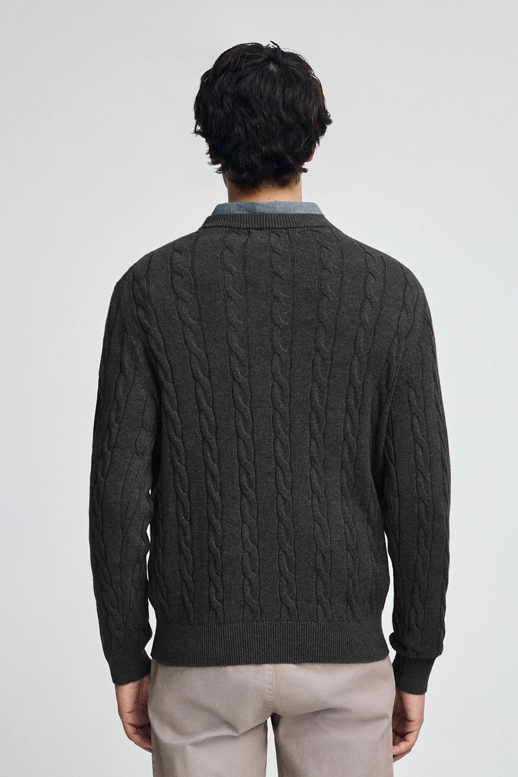 Dark-grey-marl cable-knit wool-blend jumper with Rigby Go embroidery - Image 4
