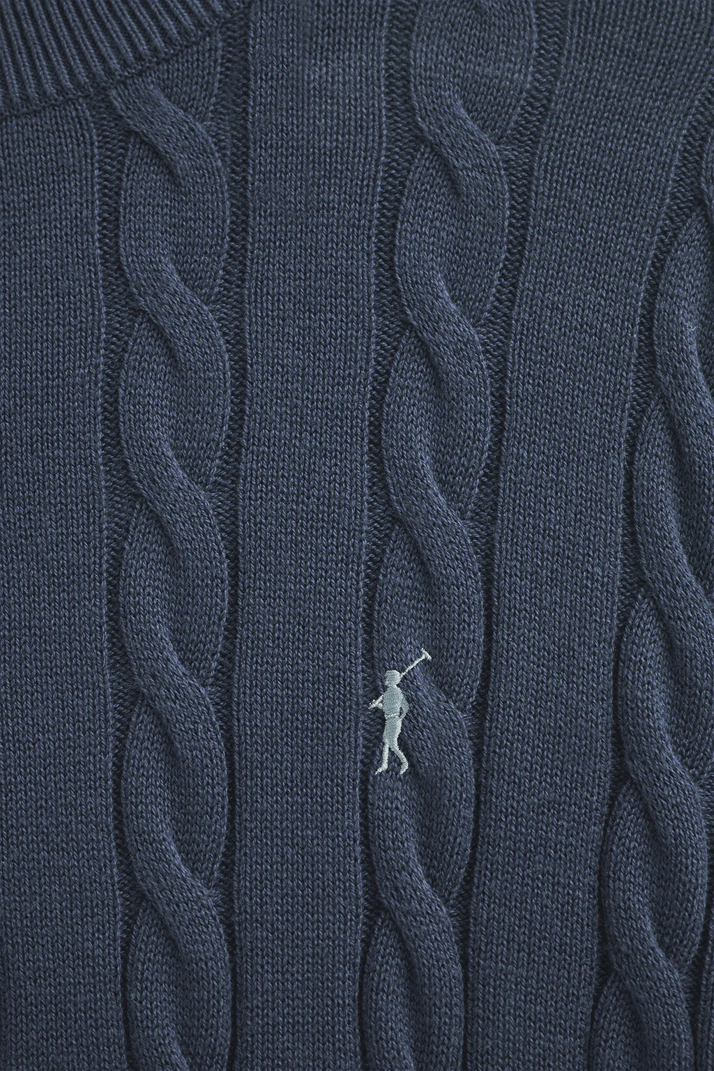 Denim-blue cable-knit wool-blend jumper with Rigby Go embroidery - Image 6