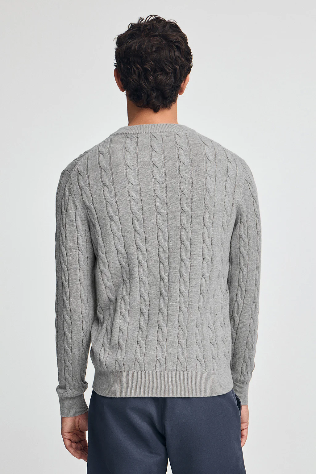 Grey-marl cable-knit wool-blend jumper with Rigby Go embroidery - Image 4