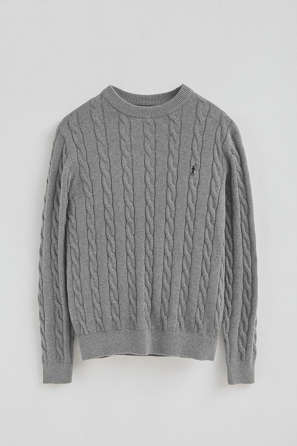 Grey-marl cable-knit wool-blend jumper with Rigby Go embroidery - Image 7