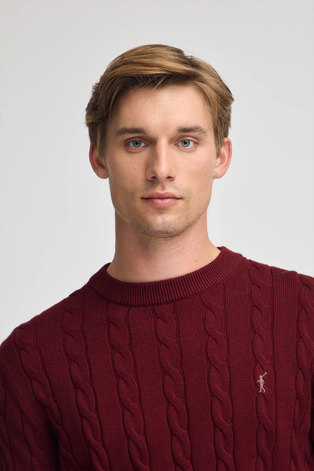 Maroon cable-knit wool-blend jumper with Rigby Go embroidery - Image 2