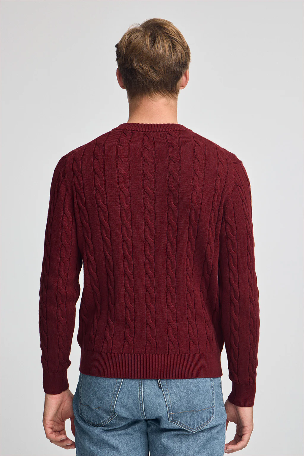 Maroon cable-knit wool-blend jumper with Rigby Go embroidery - Image 4