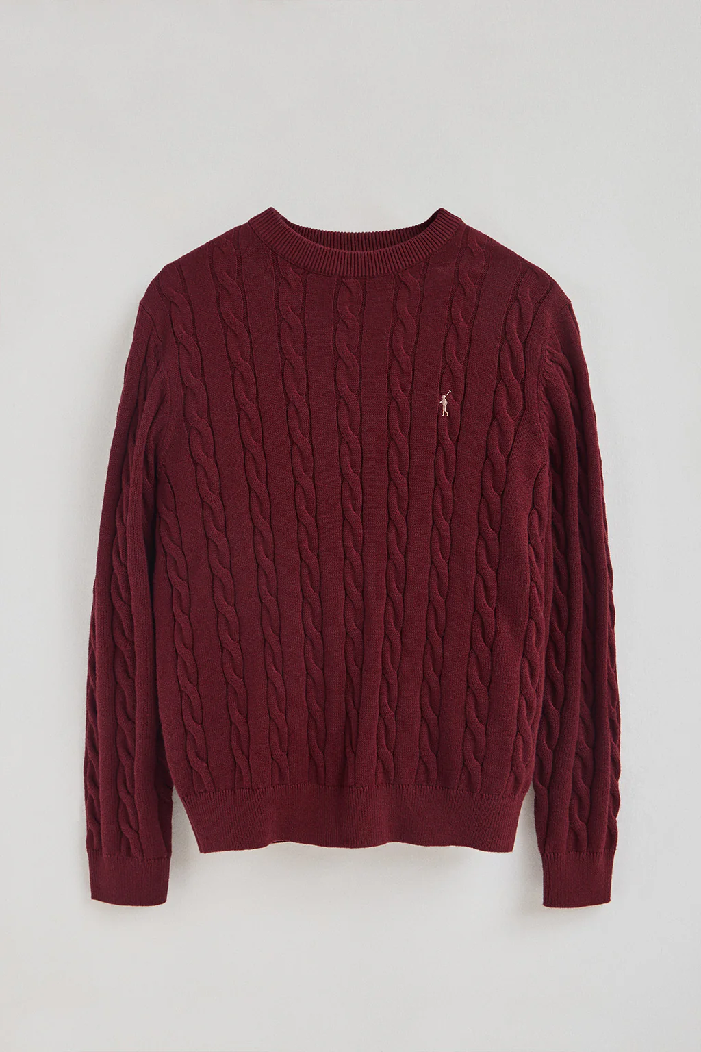 Maroon cable-knit wool-blend jumper with Rigby Go embroidery - Image 7
