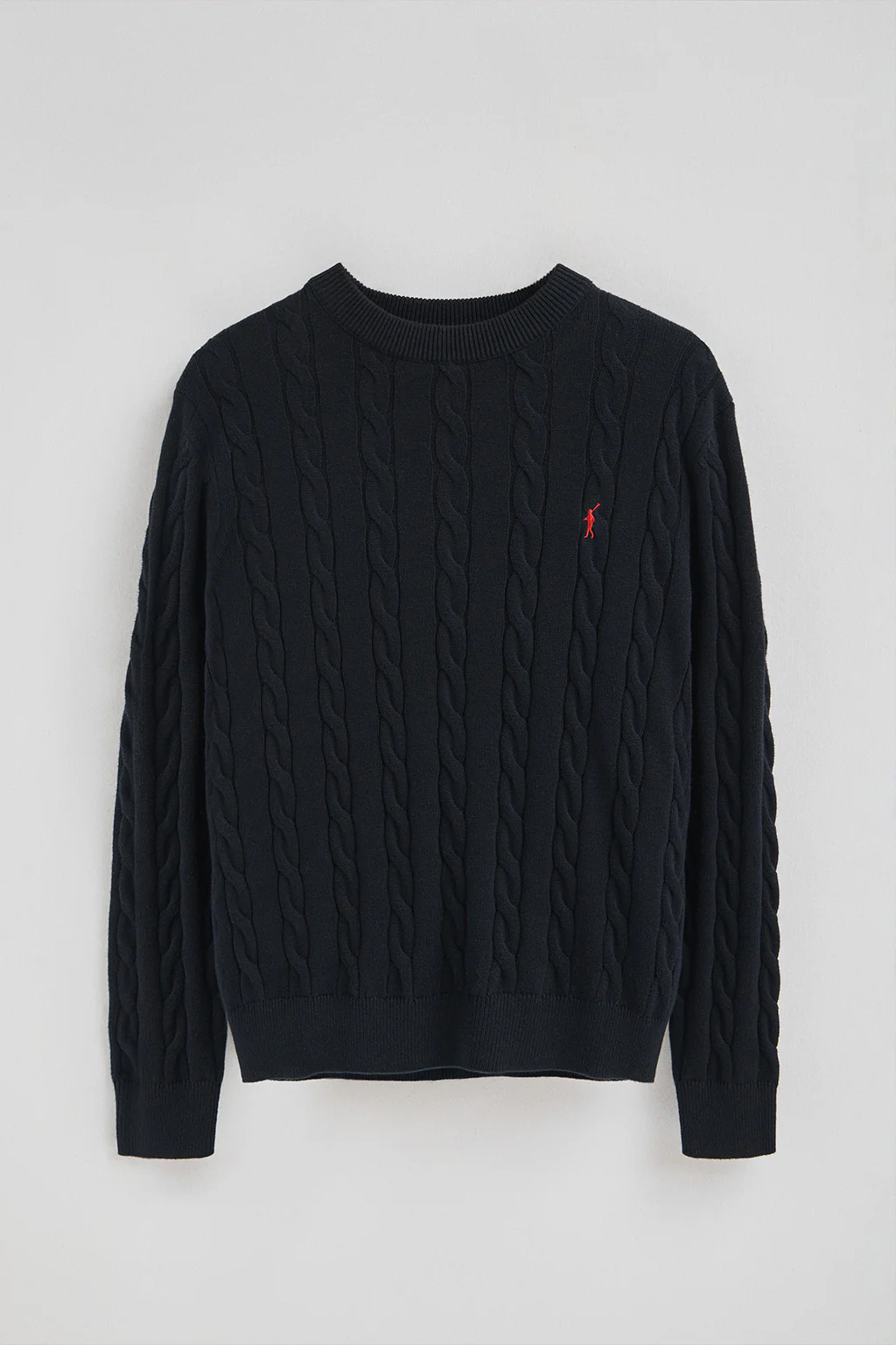 Navy-blue cable-knit wool-blend jumper with Rigby Go embroidery - Image 6