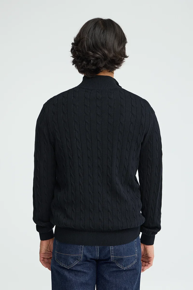 Navy-blue cable-knit jumper with zipped neck and Rigby Go logo - Image 5