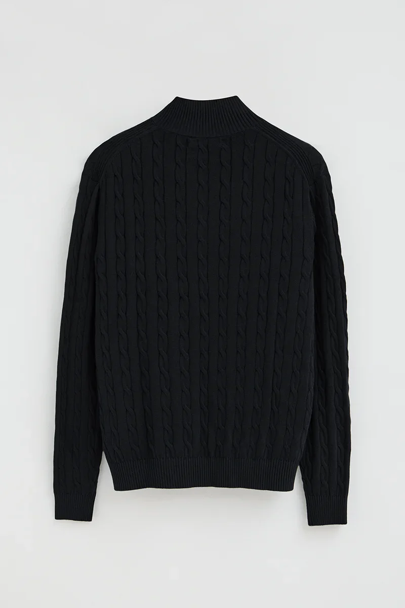 Navy-blue cable-knit jumper with zipped neck and Rigby Go logo - Image 8