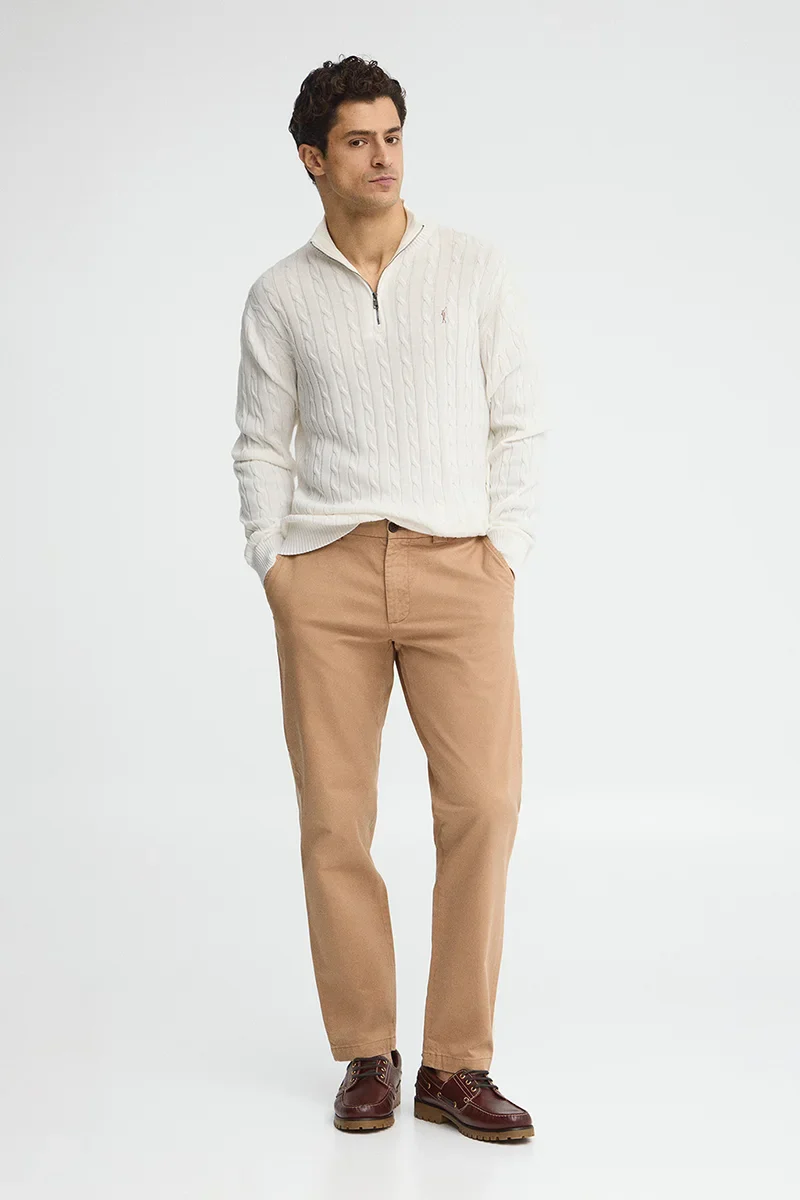 Nude cable-knit jumper with zipped neck and Rigby Go logo - Image 4