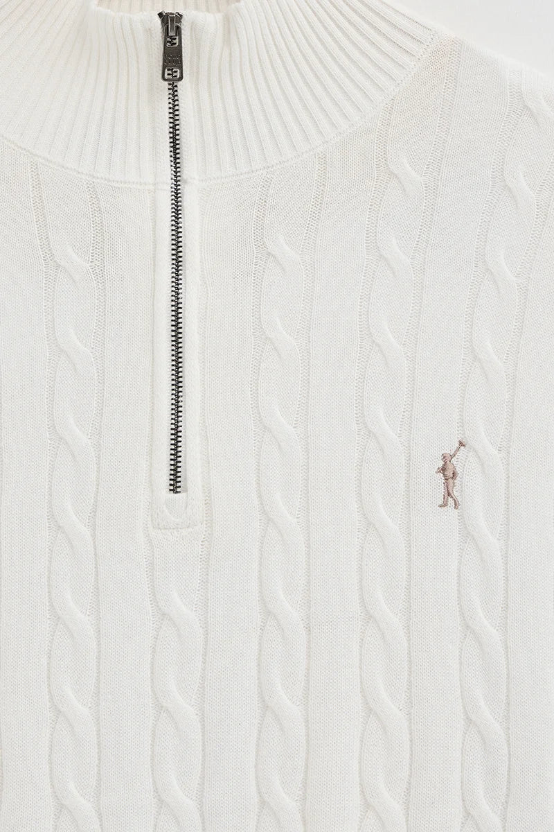 Nude cable-knit jumper with zipped neck and Rigby Go logo - Image 7