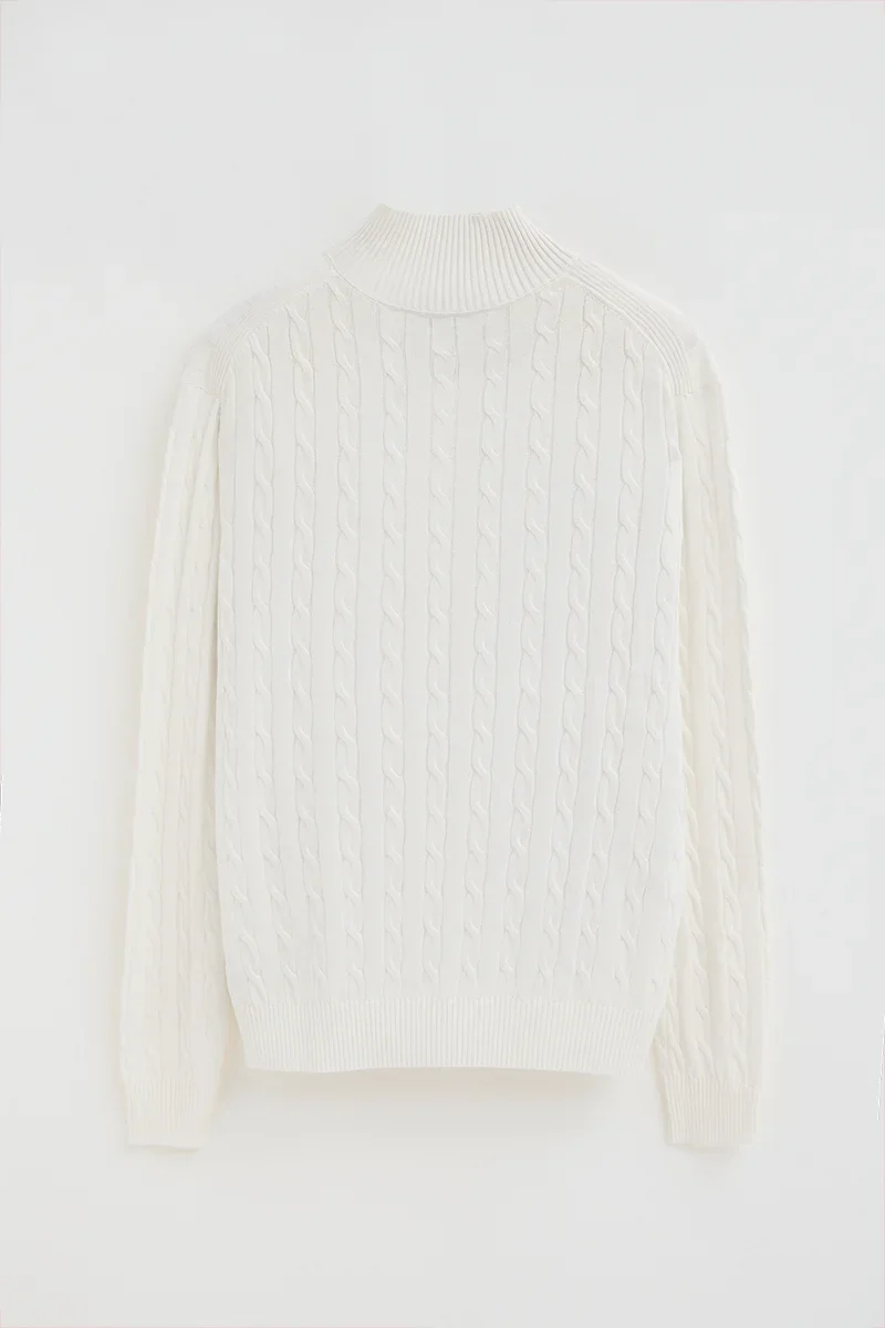 Nude cable-knit jumper with zipped neck and Rigby Go logo - Image 8