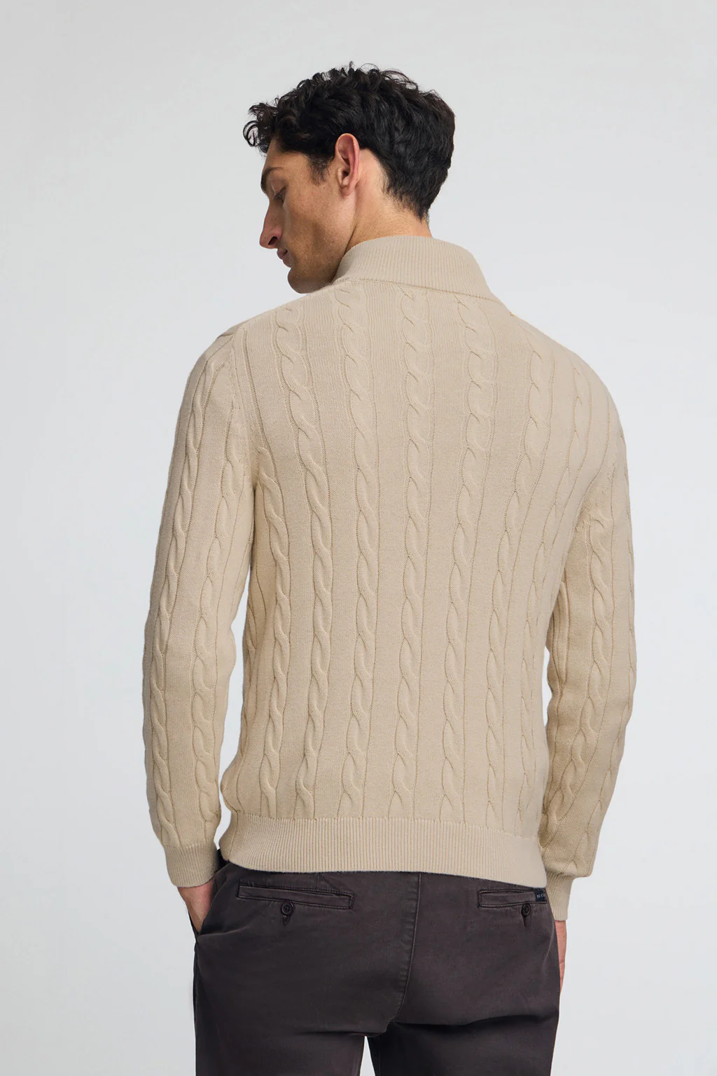 Beige cable-knit wool-blend jumper with half zip and Rigby Go embroidery - Image 4