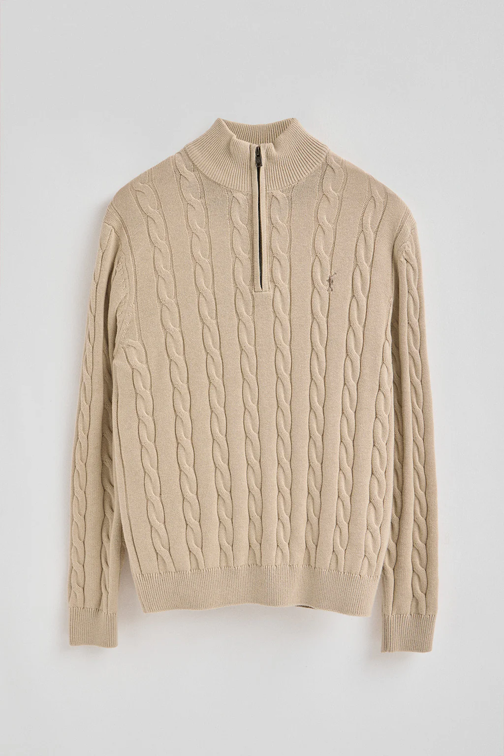 Beige cable-knit wool-blend jumper with half zip and Rigby Go embroidery - Image 5
