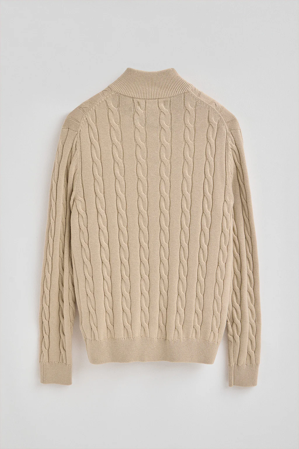 Beige cable-knit wool-blend jumper with half zip and Rigby Go embroidery - Image 7
