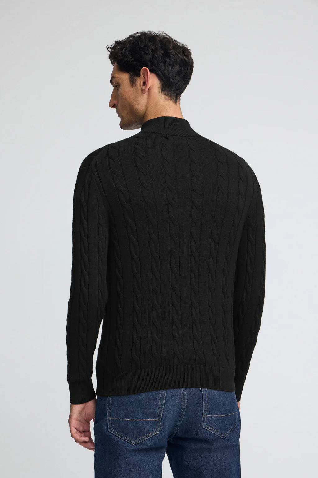 Black cable-knit wool-blend jumper with half zip and Rigby Go embroidery - Image 4