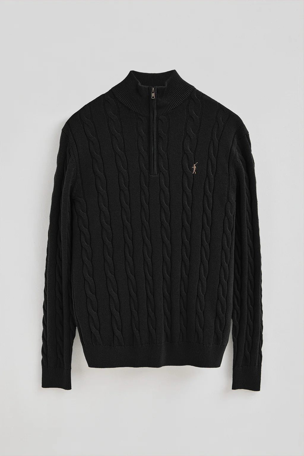 Black cable-knit wool-blend jumper with half zip and Rigby Go embroidery - Image 5