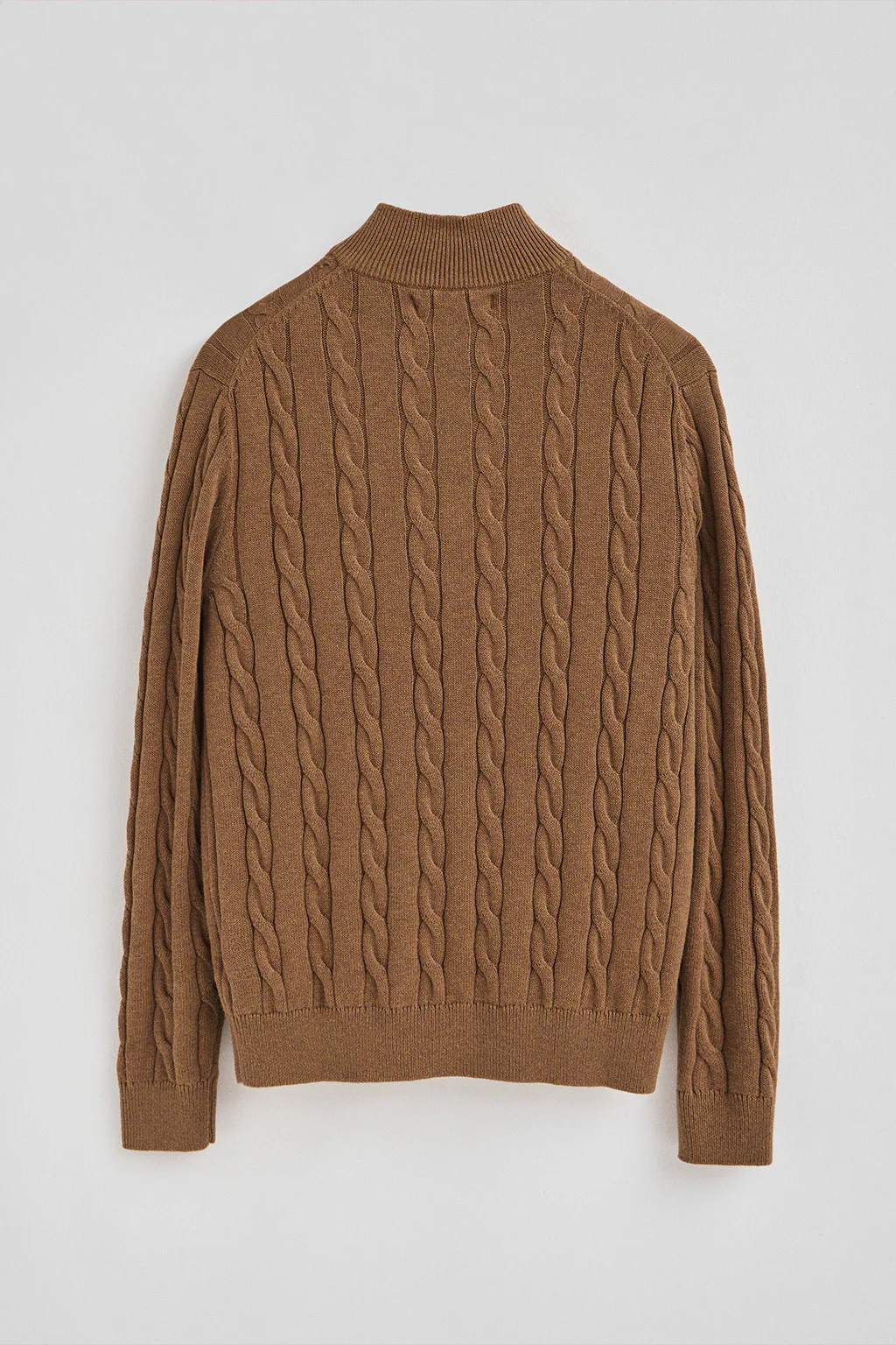 Camel-marl cable-knit wool-blend jumper with half zip and Rigby Go embroidery - Image 7